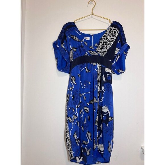 Tibi Blue Floral Midi Dress Silk Size 6 - Picture 1 of 14